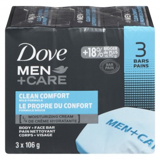 Dove Men+Care 3-n-1 Hand & Body + Face + Shave Bar Clean Comfort Bars, 3 Pack x 106 g